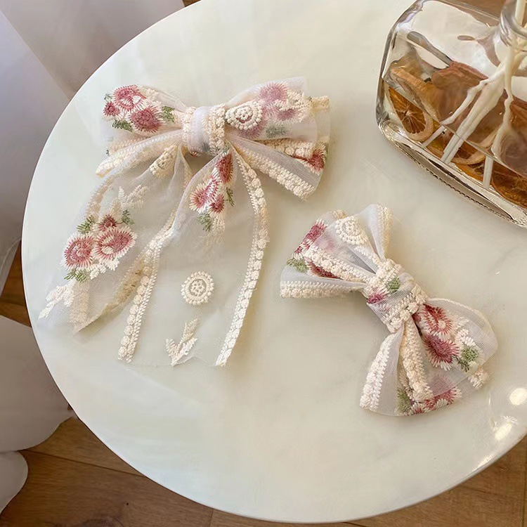Rose lace bow hair clip, back of the head clip headwear, female Internet celebrity 2021 new spring hair clip accessory pic 2