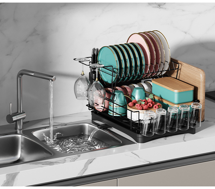 Cross-border Amazon bowl and plate draining rack, double-layer multi-functional bowl and chopstick storage rack, household kitchen water cup storage rack pic 2