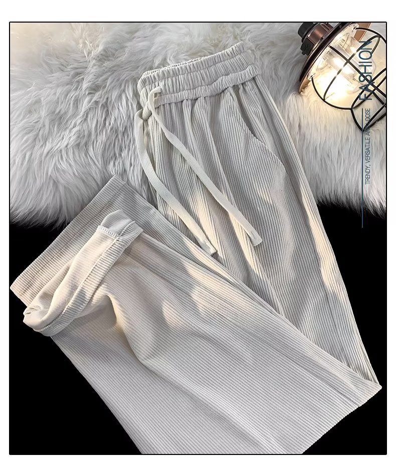 棕咖色灯芯绒裤子男2023秋季新款垂坠感高级感阔腿裤男裤一件代发详情3