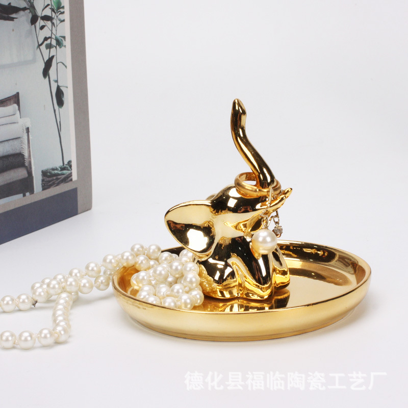 Nordic gold-plated ceramic handicrafts, gift jewelry plates, rings, watches, home storage plates, golden deer animal ornaments pic 53