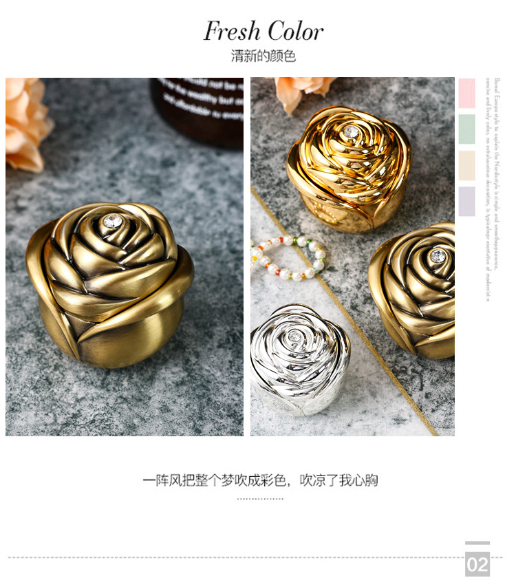 欧式金属玫瑰花苞首饰盒项链戒指盒高档结婚求爱珠宝盒精致收纳盒详情7