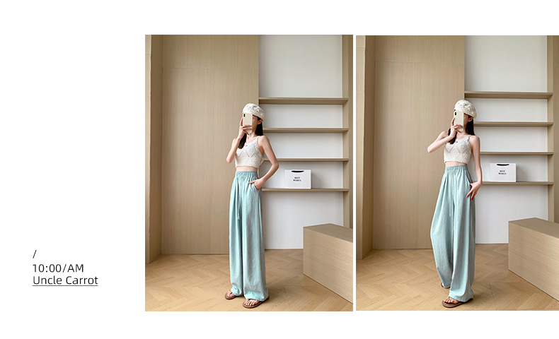 白色奶芙山本阔腿裤女春夏2024新款高腰垂感醋酸小个子慵懒风冰丝详情15