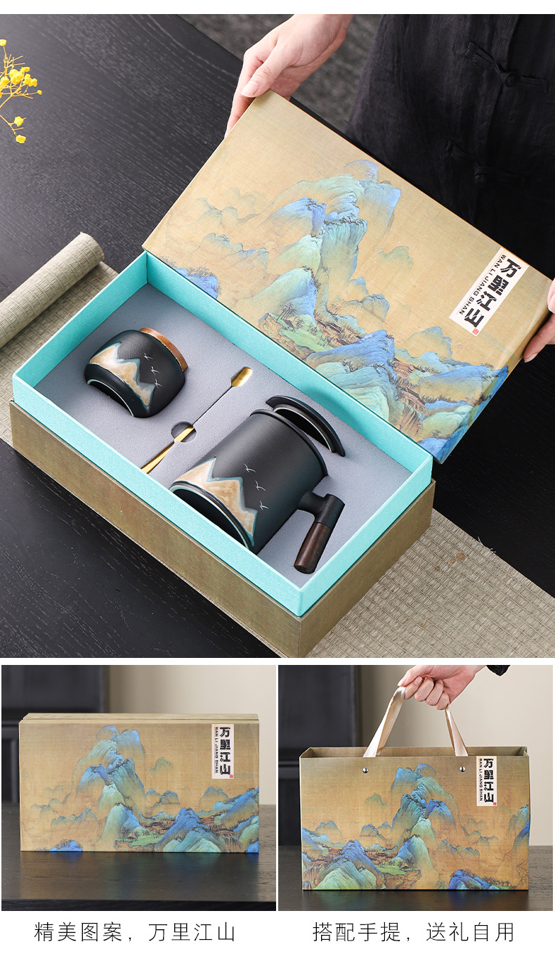 New Chinese-style coarse earthenware office cup, kung Fu tea brewing set, high-end and upscale tea set gift box, business souvenir pic 12