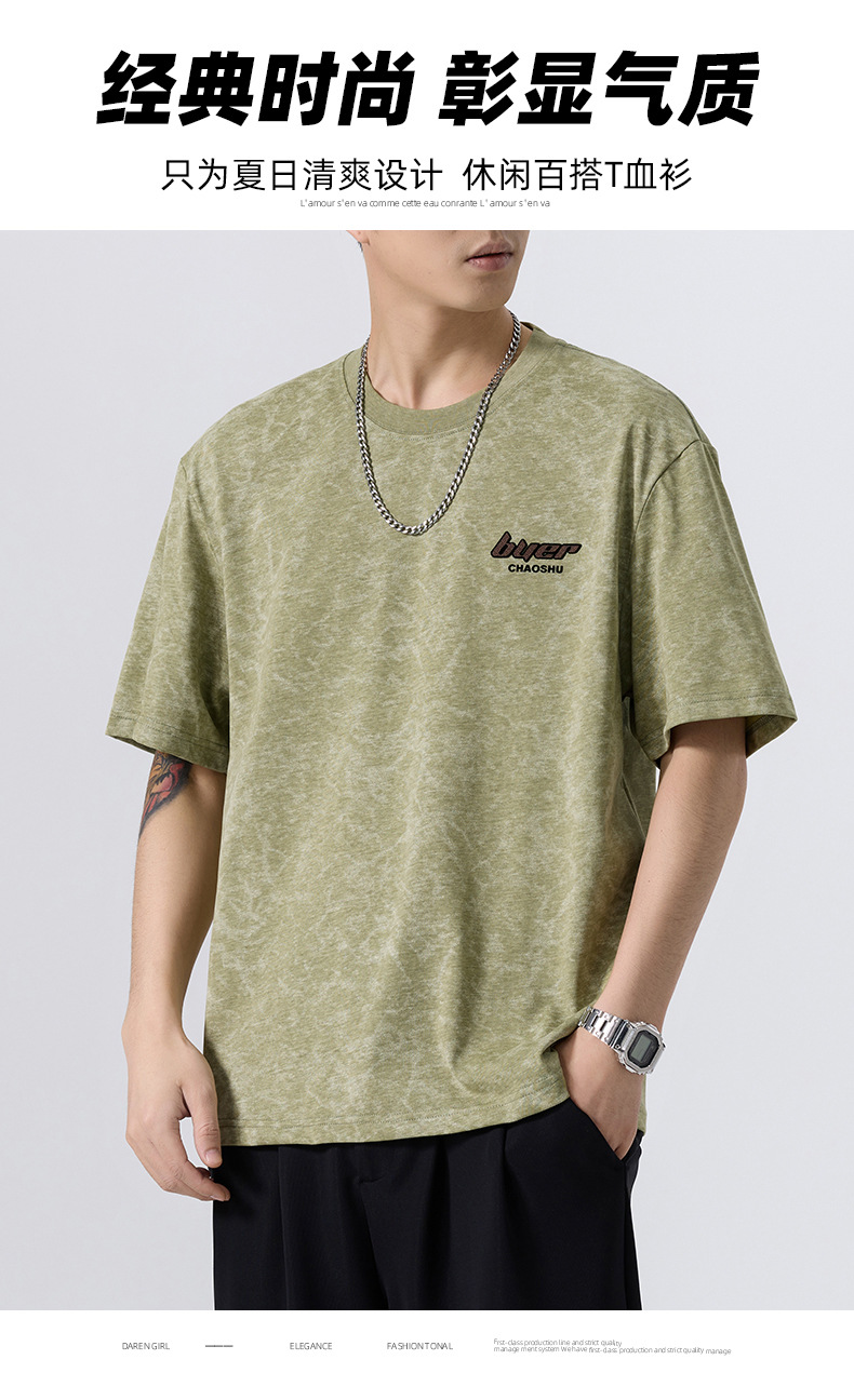 2025夏季新款重磅美式复古休闲短袖T恤男大码宽松潮牌薄款体恤详情1