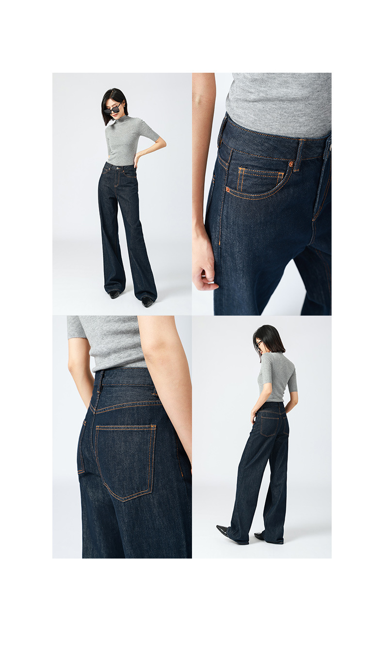 高腰阔腿牛仔裤女 法式松弛感/原色丹宁复古宽松大直筒拖地裤秋冬详情11