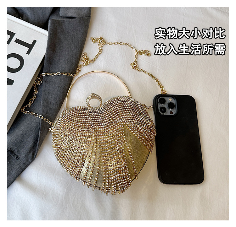 跨境镶钻晚宴包心形流苏女士手提包宴会聚会手拿包百搭礼服晚装包详情6