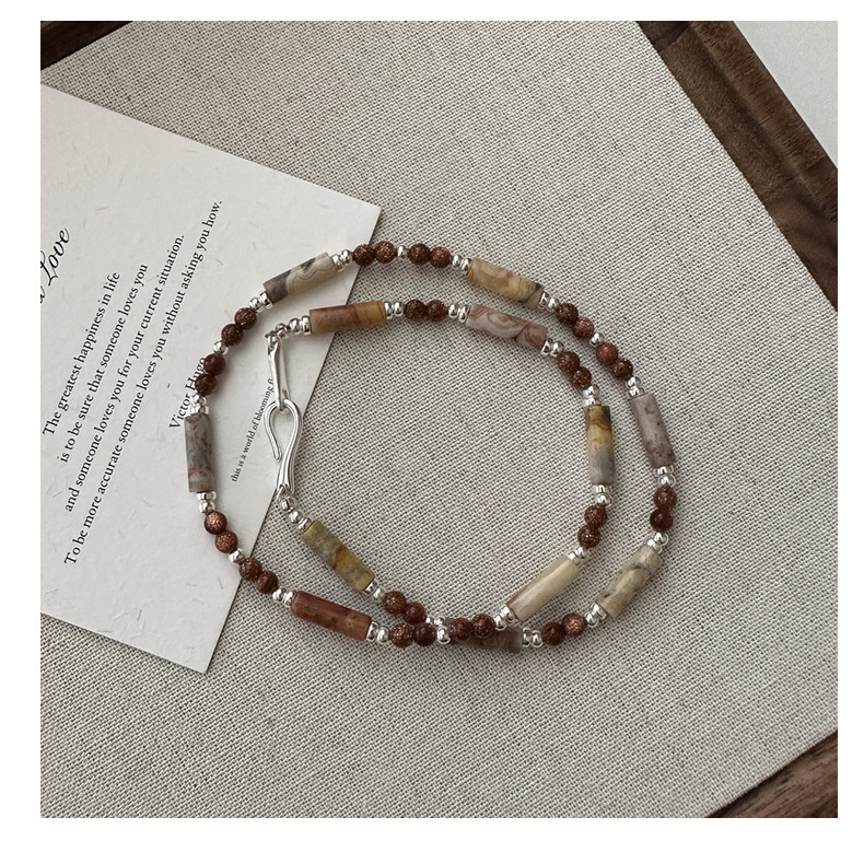 S925 Silver Korean Edition Niche Design Sense late autumn coffee-colored handcrafted necklace, Korean fashionable and individual Maillard necklace pic 20