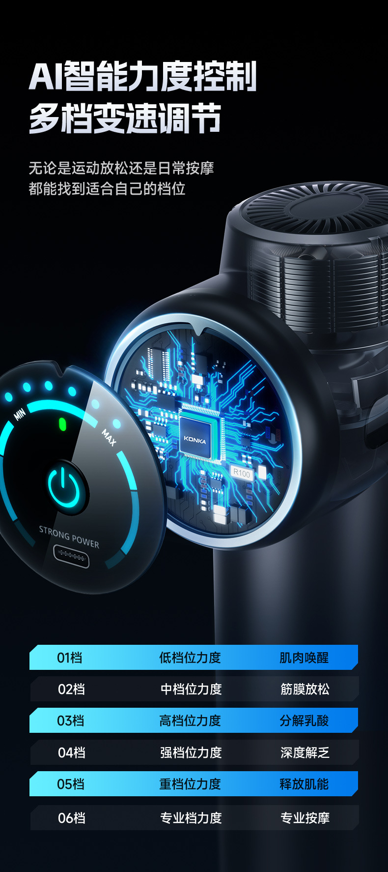 Konka mini Massage Gun, fascia gun, professional fitness muscle relaxation massage gun for women, silent pic 17