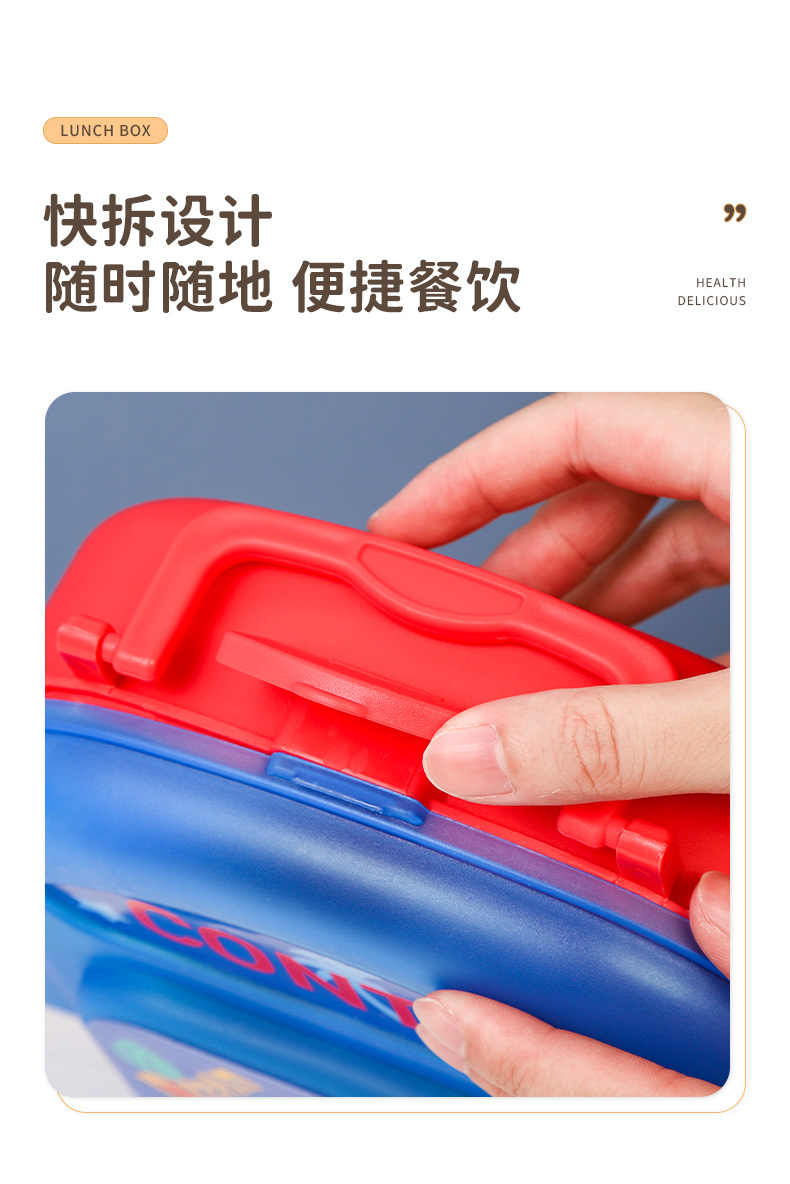 跨境新款可爱卡通小学生便携式便当盒厂家直供手提午餐盒饭盒套装详情5