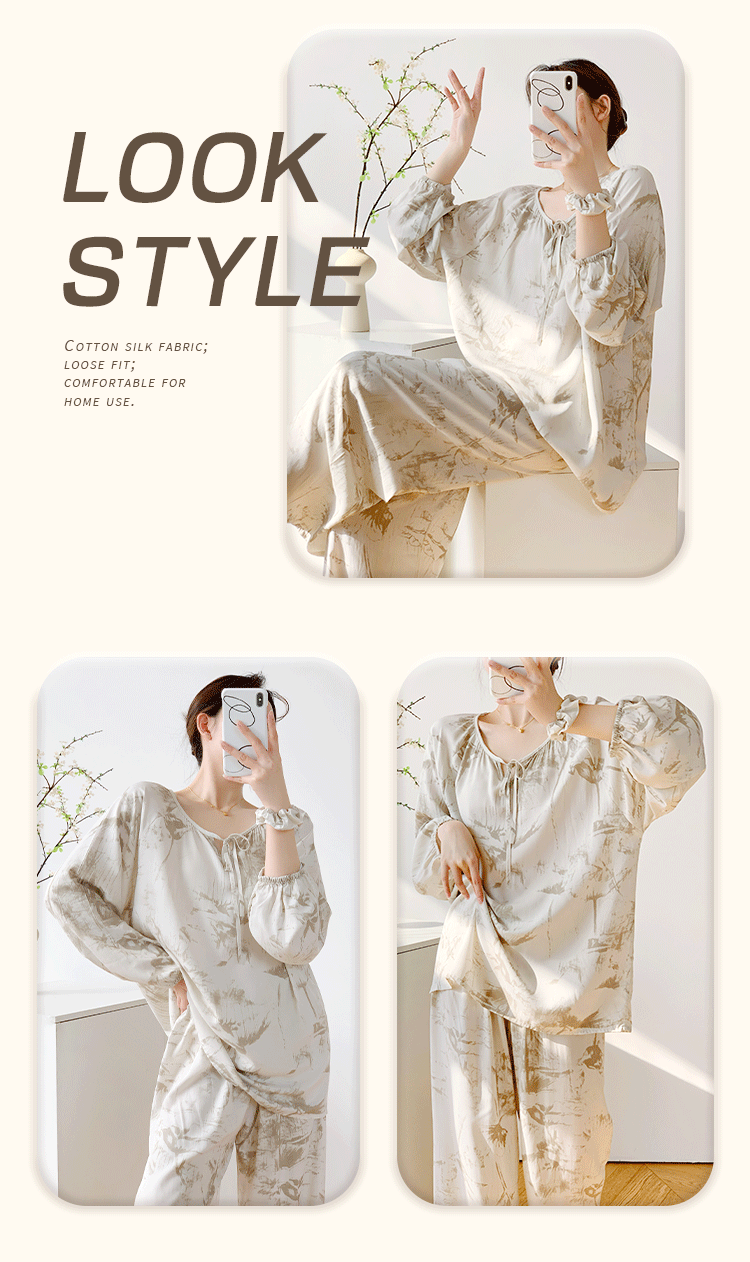 New long-sleeved Chinese-style cotton and silk pajamas for women in spring and autumn, worn on the outside, exude a sense of high-end new Chinese-style summer home pic 19