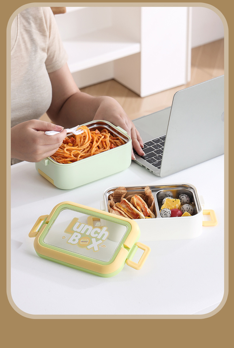Alto nivel de apariencia ins cream wind simple estilo japonés bento box con tapa portátil trabajador de oficina caja de comida de compartimento caja de comida de plástico pic 9