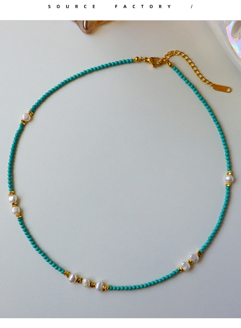 时尚轻奢绿松石淡水珍珠叠戴项链女气质百搭高级感精致简约锁骨链详情8