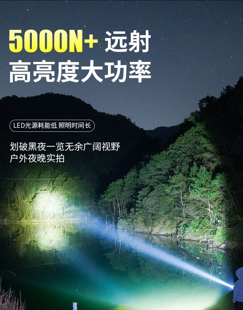 Cross-border high-intensity flashlight charging led outdoor portable lamp emergency camping searchlight solar USB charging pic 18