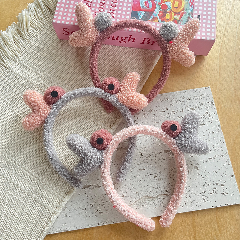 秋季新款卡通可爱毛绒眼睛爱心洗脸发箍甜美鹿角羊羔毛眼睛发带头详情3