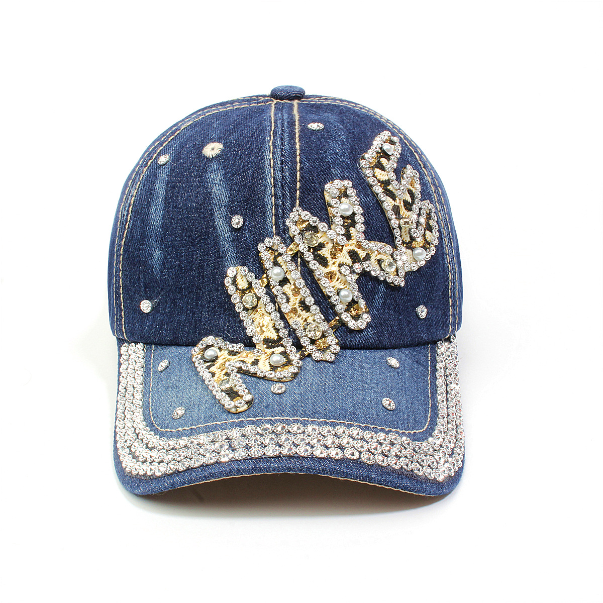 跨境外贸新款牛仔布女镶钻欧美国休闲成人棒球帽时尚洋气鸭舌帽子详情19