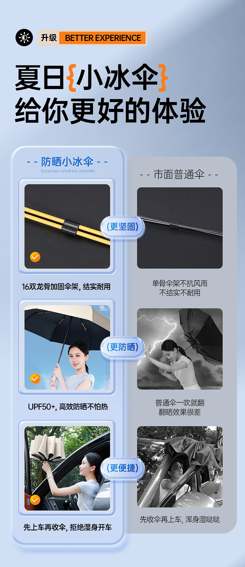 16骨自动雨伞折叠抗风暴双骨加粗晴雨伞黑胶防晒防紫外线太阳伞详情2
