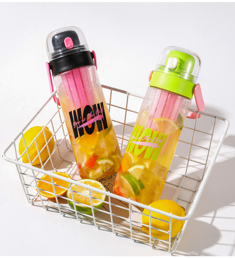 Creative and casual double-drinking plastic water cups, high appearance level student sports water cups, portable direct drinking flower tea cups, gift wholesale pic 24