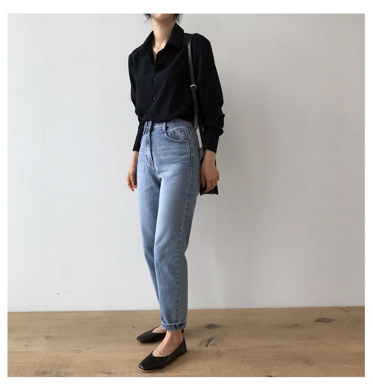 Black chiffon shirt for women, loose polo collar long-sleeved top, professional OL, solid color Hong Kong-style base, elegant shirt for women pic 12