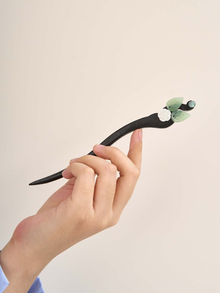 发簪古风盘发步摇新中式高级气质绒花汉服发饰木簪子简约簪子批发详情1