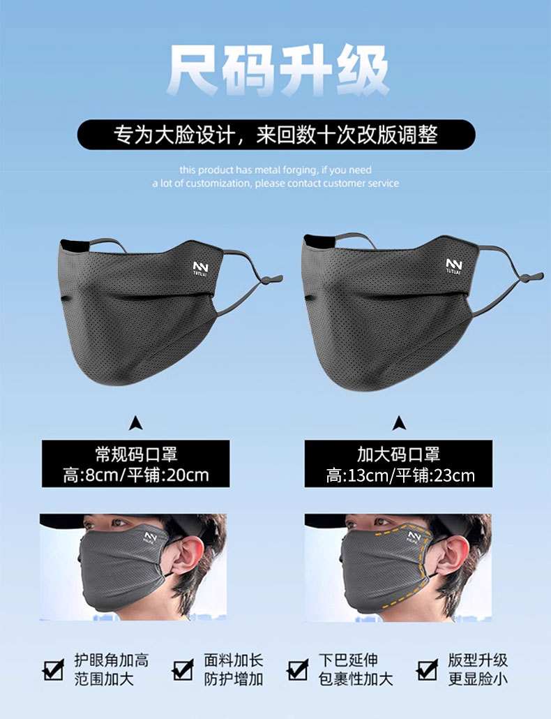 冰丝透气夏季薄款男士大码骑行防晒口罩 女士特大号加大脸围防晒面罩 防晒面纱适用详情12