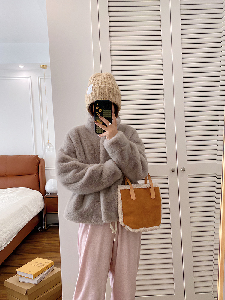 欧貂绒皮毛一体短款立领仿水貂毛外套环保皮草女秋冬新品通勤风详情38