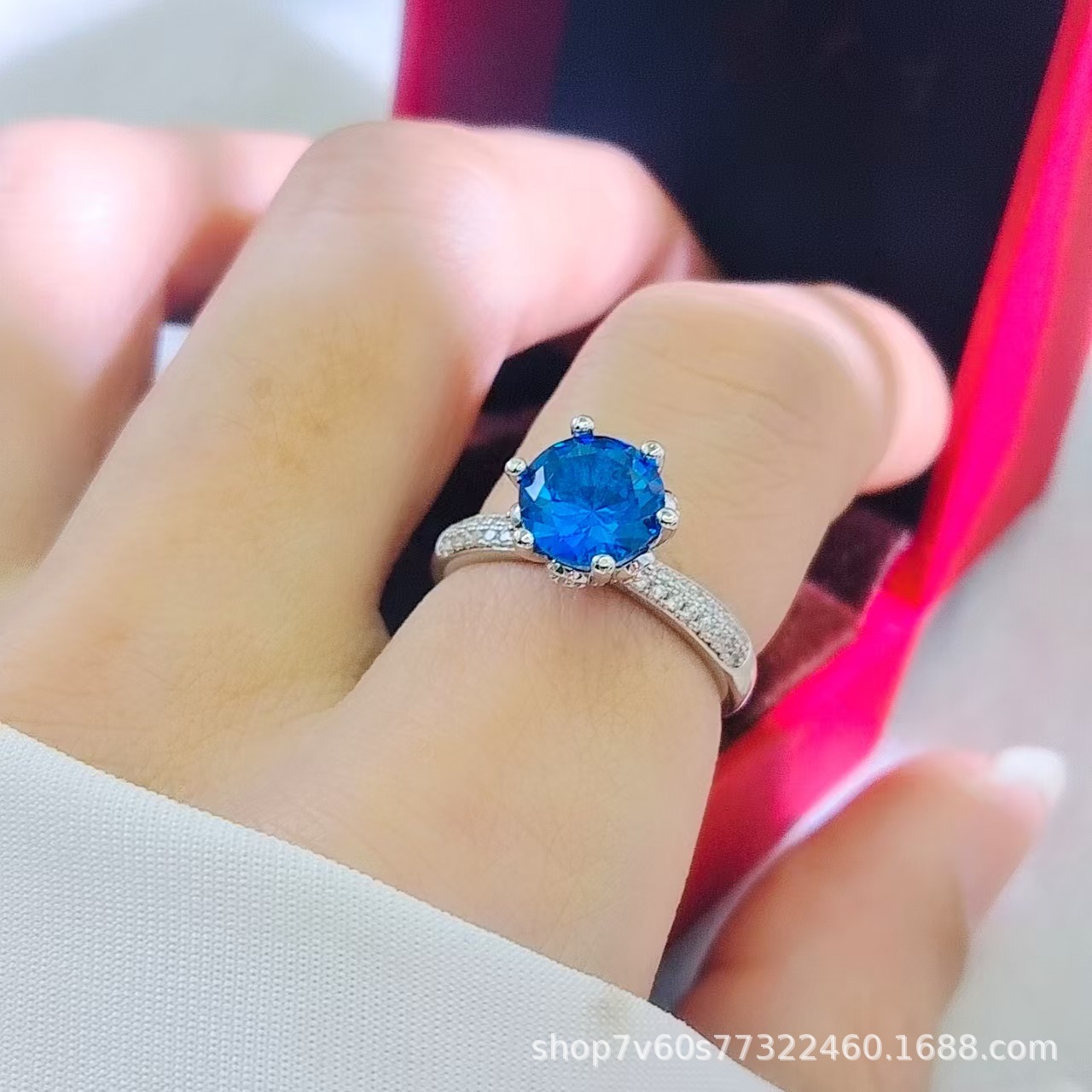 热卖珠宝首饰2克拉圆形培育鸽血红红宝石开口戒指女时尚彩宝戒指详情20