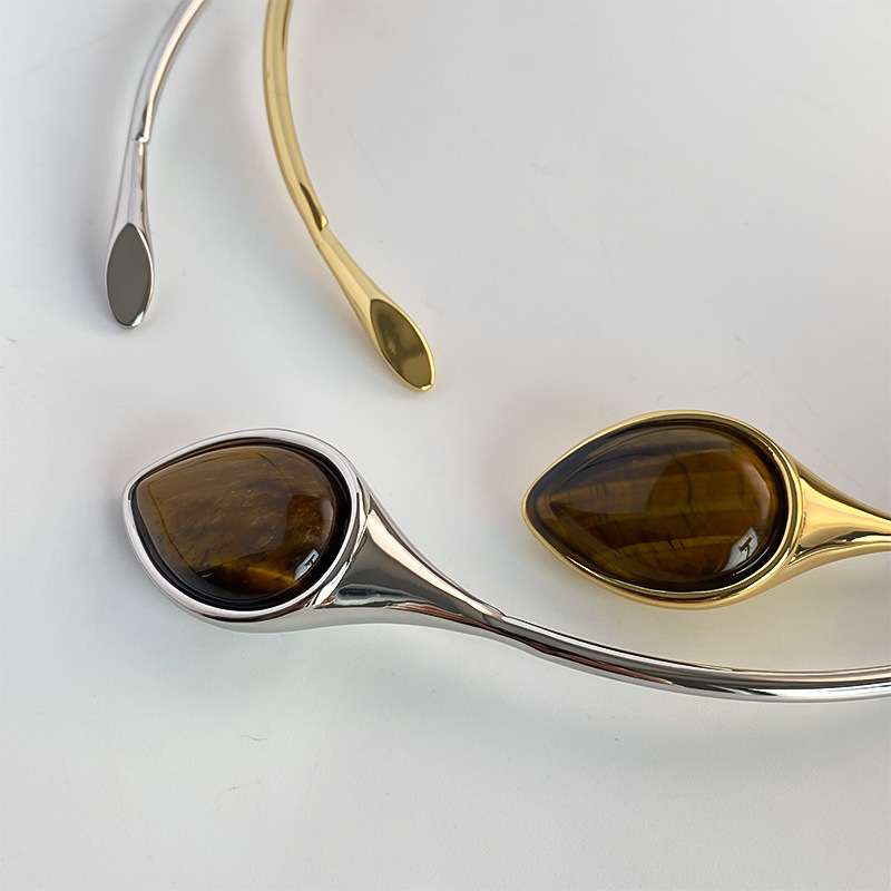 小众设计感蛇形天然虎眼石银色项圈个性简约时尚独特高级感项链详情5