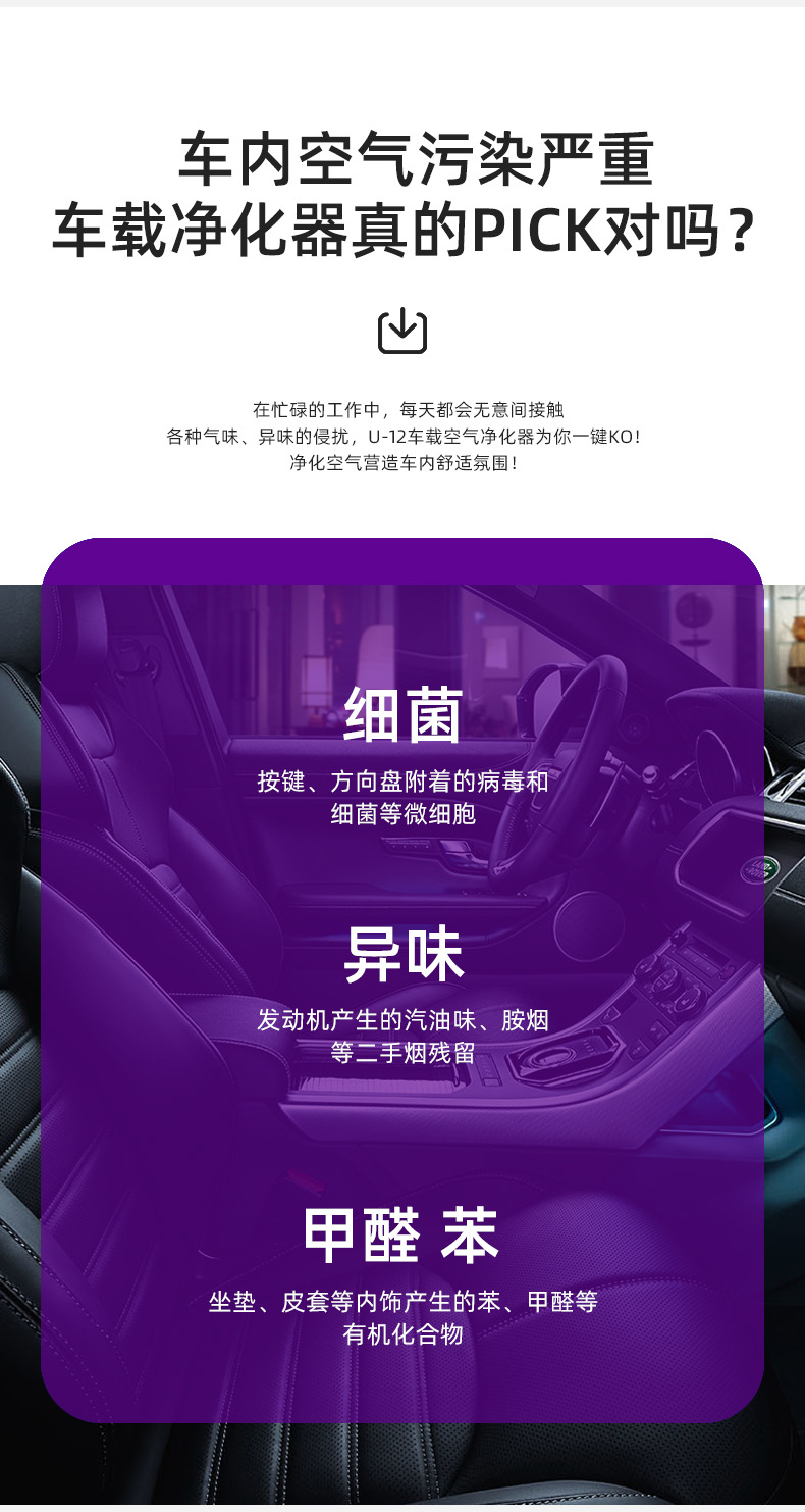 跨境桌面空气净化器除烟异味除尘USB充电车载空气负离子净化器详情3