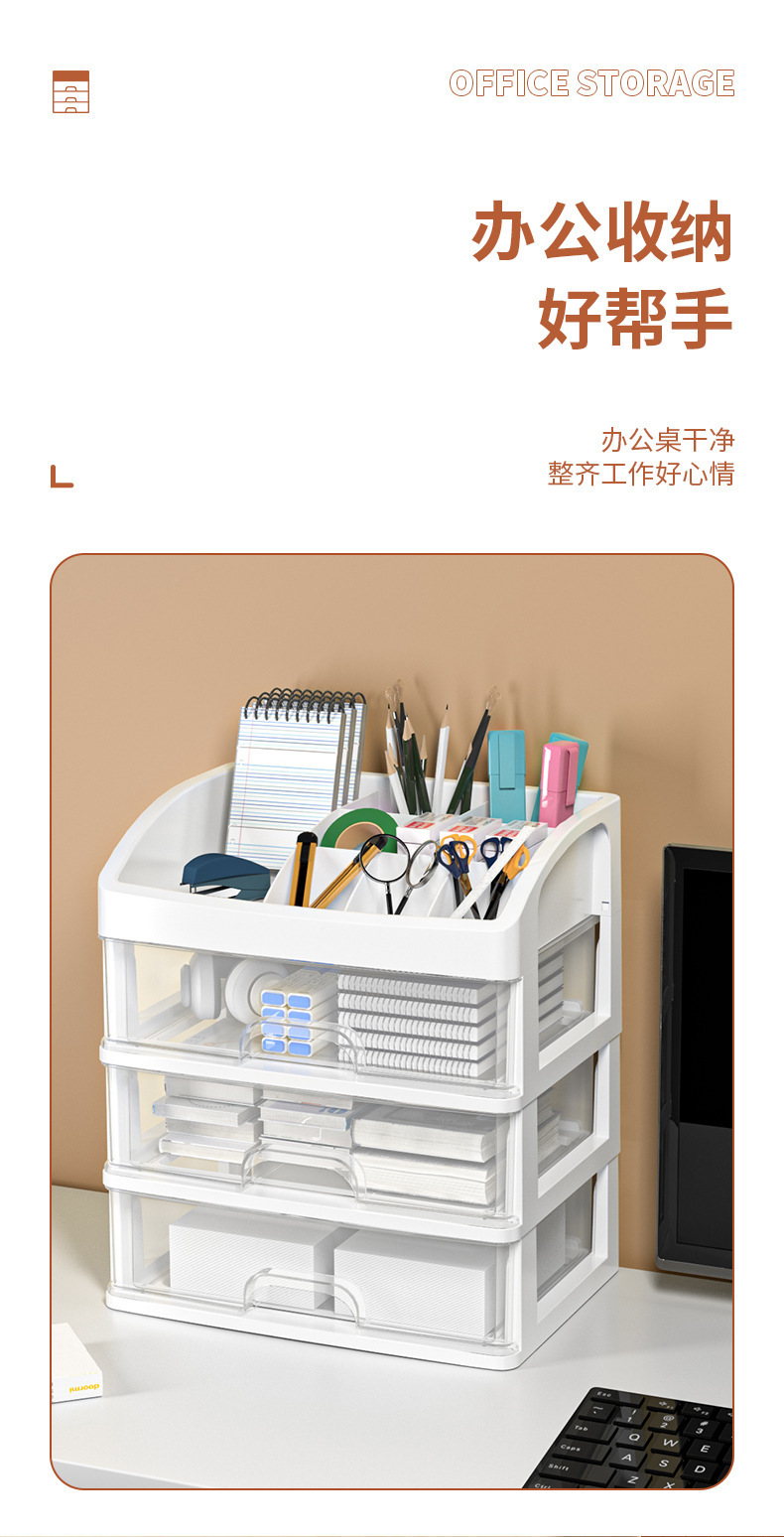 桌面化妆品收纳盒塑料收纳架抽屉式首饰盒化妆品置物架透明整理盒详情7