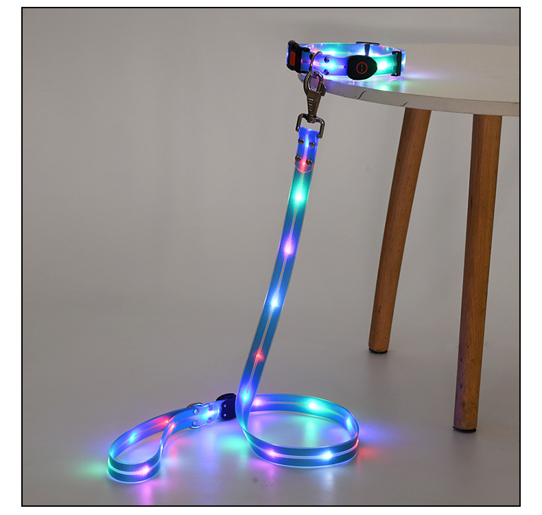 LED light-emitting collar, usb charging pet collar with light, pvc rubber-coated webbing dog leash, luminous dog collar pic 18