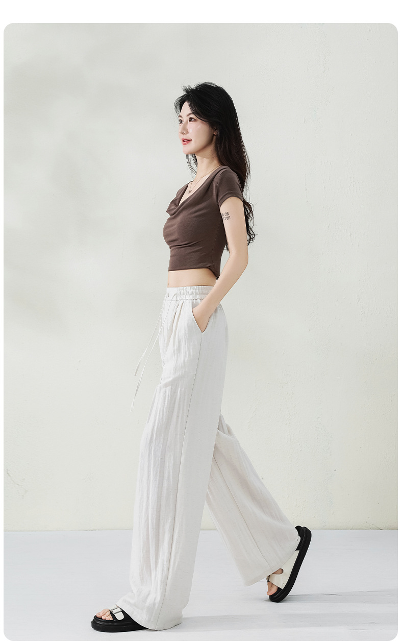 百搭天丝亚麻裤子女时尚百搭堆堆裤垂感显高显瘦裤子25年夏季新品详情14