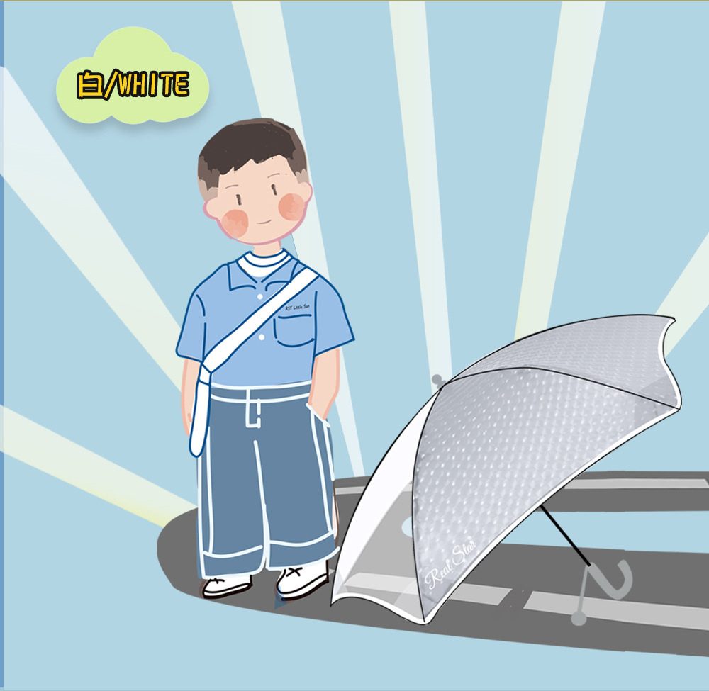 日韩儿童伞透明圆通带反光条雨伞手动推拉黄色伞架3D炫彩图案详情18