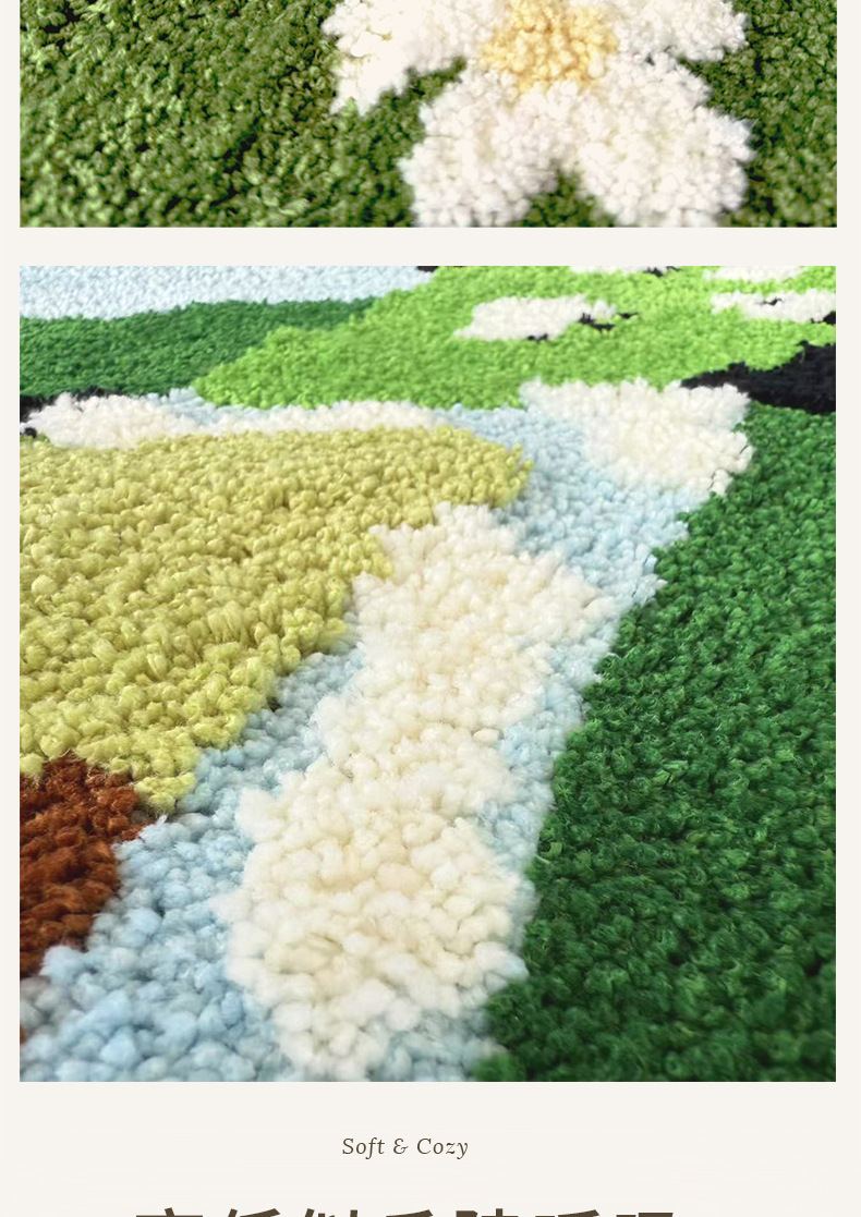 卡通儿童房绿色农场圆形地毯 卧室爬行床边毯阅读区书桌植绒地毯详情4