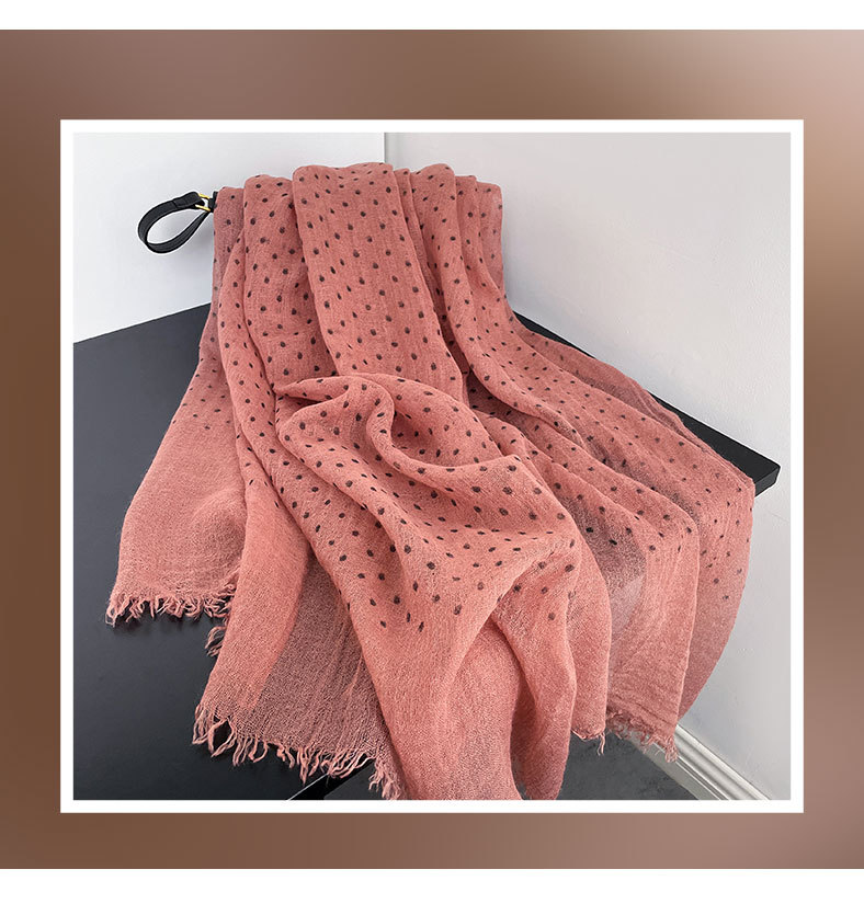 高级感韩系圆点印花棉麻围巾冬季百搭长巾披肩批发详情2