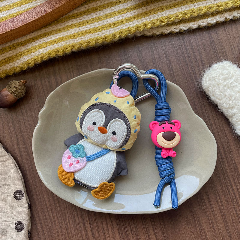 新款韩版卡通手工布艺充棉钥匙扣立体小熊儿童包包书包挂件饰品女详情8