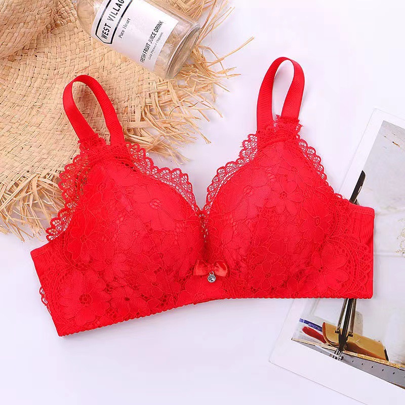 Cross-border export lace bras without steel loops, medium thick cup copper fiber lining, small breasts, gathering anti-sagging three-breasted underwear pic 10