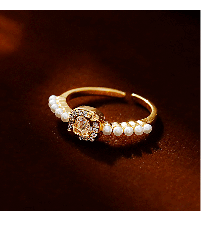 Hyacinth nicho diseño temperamento perla zirconia anillo mujer luz lujo sensación alta apertura ajustable anillo de dedo índice con adornos pic 2