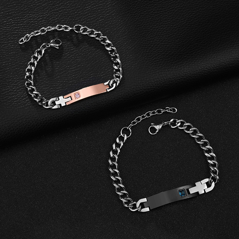 Cross-border e-commerce jewelry wholesale, European and American best-selling titanium steel zircon couple bracelets, blank and engraved, factory wholesale pic 2