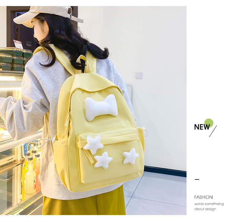 可爱少女小众自制五角星双肩包百搭大学生书包女休闲高中背包详情17
