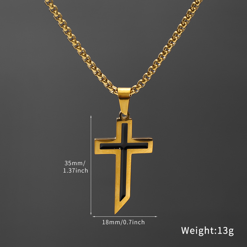 Cross-border European and American oil-dripping cross necklace for men, punk hip-hop simple and versatile long titanium steel necklace for both men and women pic 7
