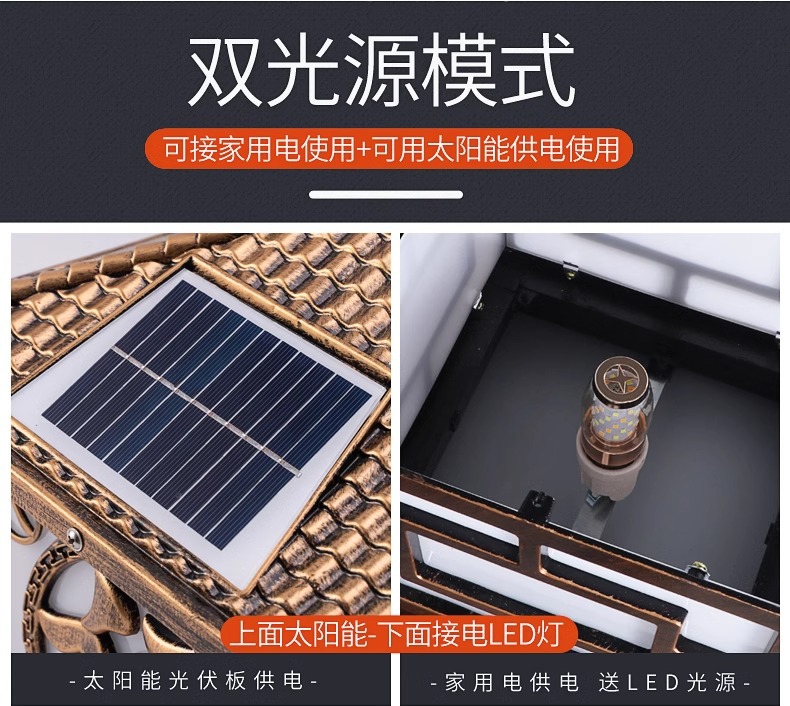 太阳能柱头灯户外防水庭院灯墙头灯超亮室外围墙灯别墅大门柱子灯详情12