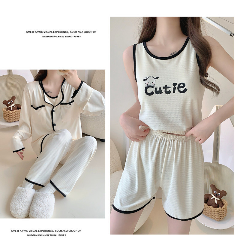 带胸垫睡衣女春秋长袖四件套夏季吊带背心可爱卡通2024新款家居服详情18