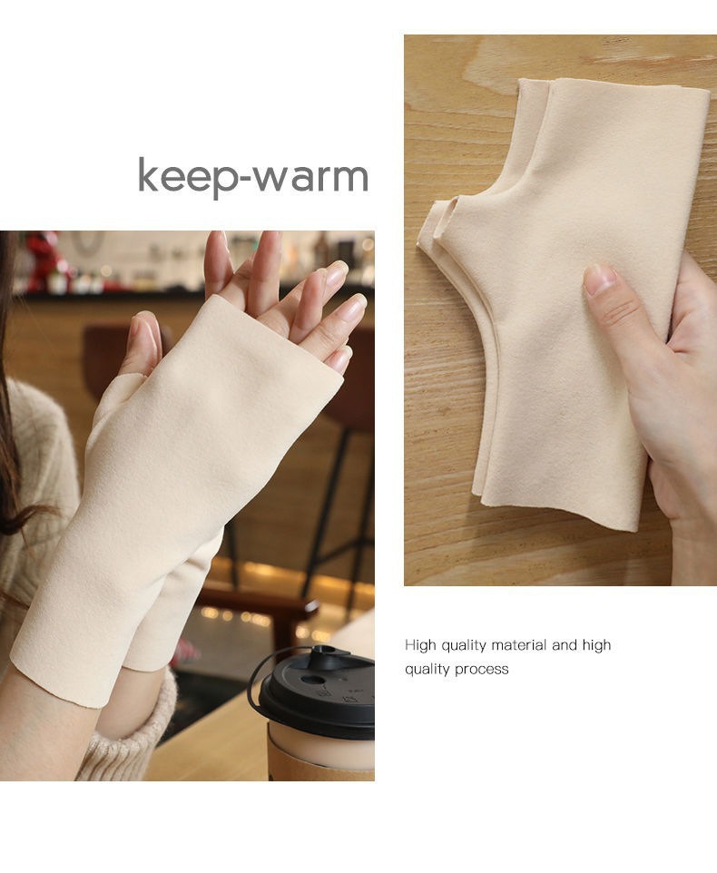De Rong warm gloves, half-finger gloves, flexible writing, half-finger gloves with pockets, suitable for both men and women, self-heating wrist guards pic 7