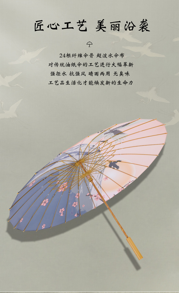 新款时尚复古油画24骨直杆伞实木手柄长柄伞加印logo雨伞古风伞详情12