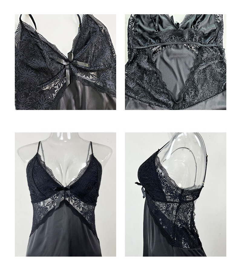 Feiyun Lady's deep V seductive short skirt with a cut-out back, sexy lace and satin strappy nightgown 519 pic 16