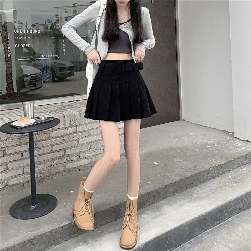 秋冬季韩版2024新款时尚辣妹高腰显瘦短款百搭纯色百褶半身裙子女详情11