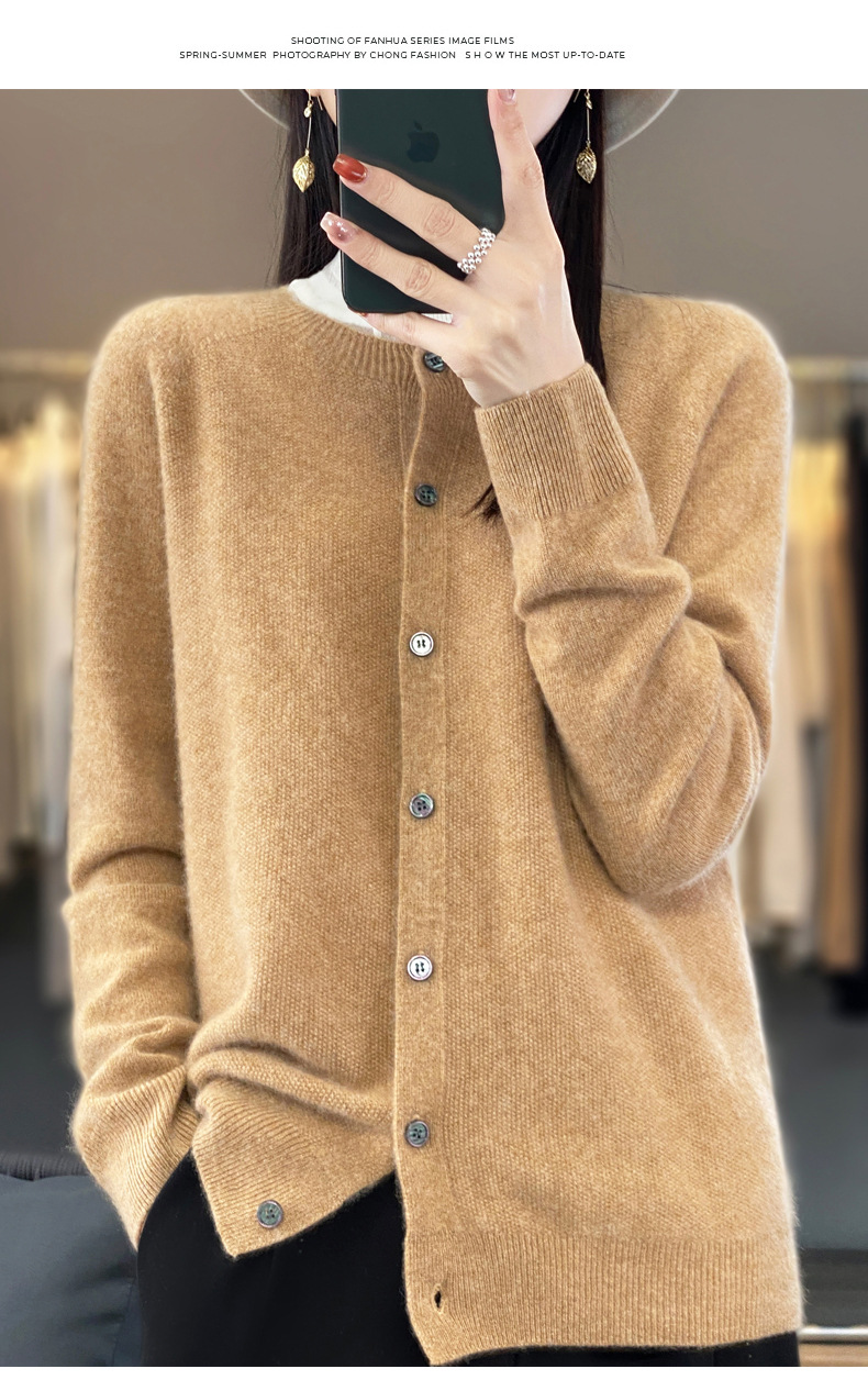 羊毛混纺2025春季新女装圆领短款一线 成衣针织开衫保暖外套上衣5详情10