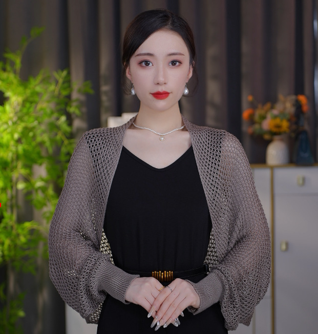 【四季】【冰丝长袖披肩】新款混纺夏秋季网格针织披肩百搭时尚女详情3