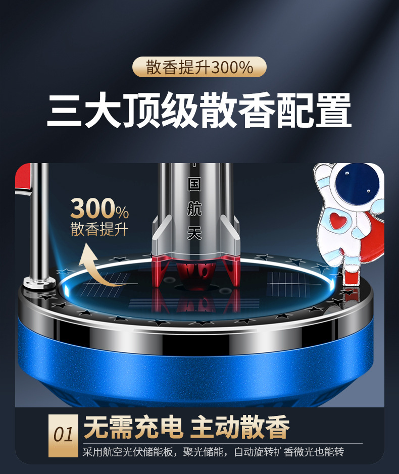 Solar-powered car perfume, car interior accessories, aerospace rocket aromatherapy, long-lasting light fragrance, decorative car interior ornaments pic 9