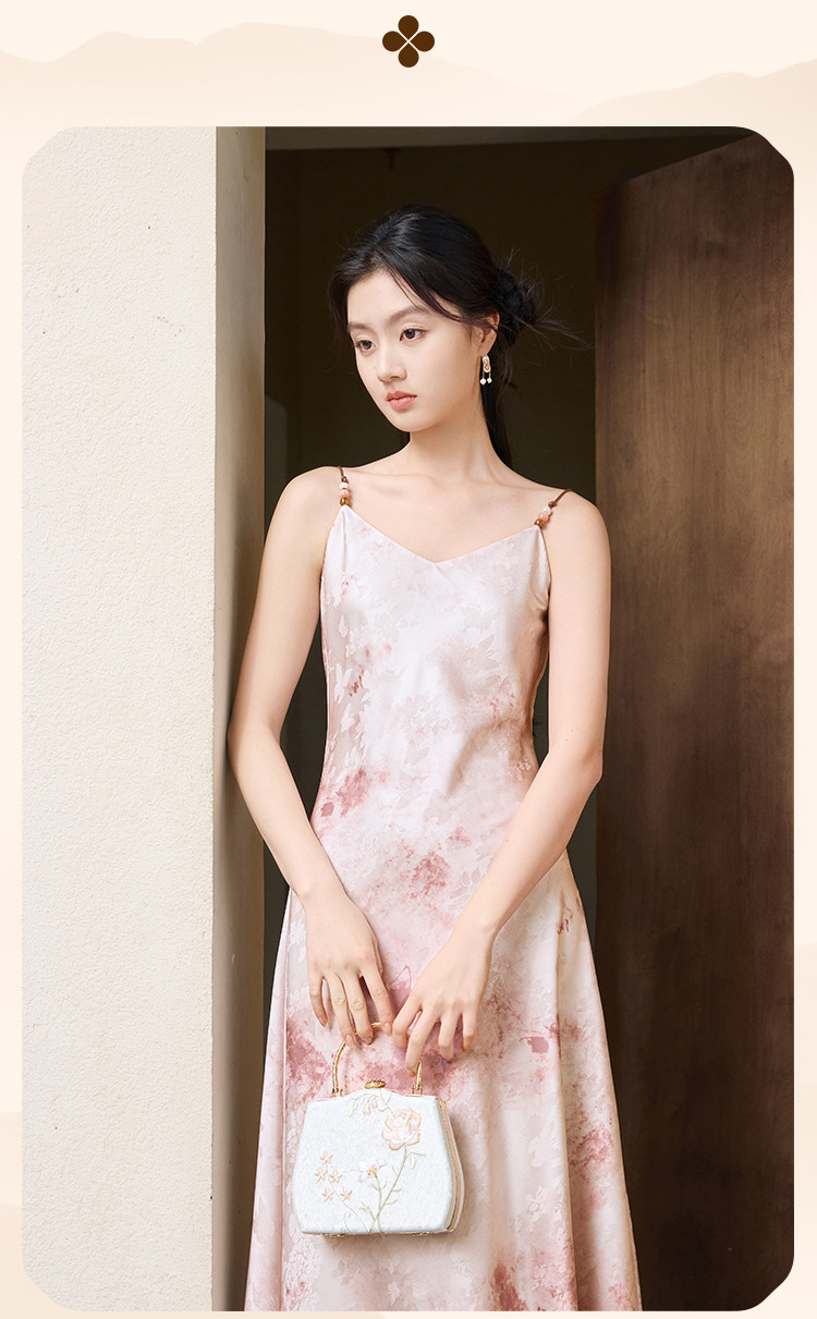 2025 Summer satin V-neck halter dress for women, new Chinese-style smudged printed dress pic 19